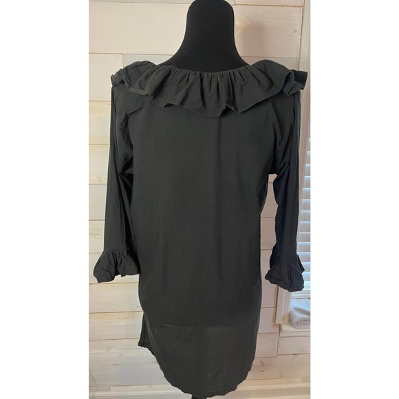 Gretchen Scott Designs Black Ruffle Neck Blouse Scoop Neck Tunic Size Small - Picture 6 of 12